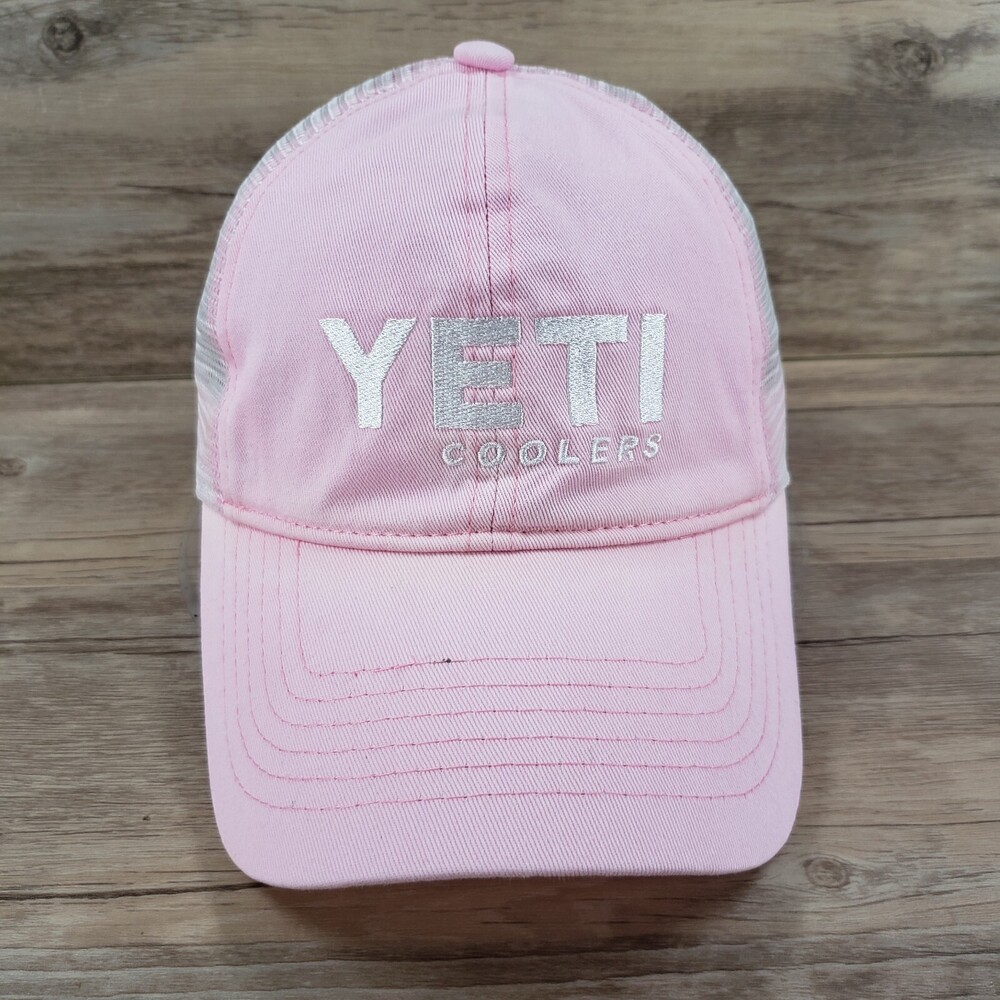 Yeti Coolers Hat Cap Snapback Pink Spell Out Logo Mesh Back Adjustable